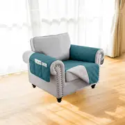 Recliner Sofa Cover Backless for 1/2/3 Seater with Pocket, Slipcovers Reversible Washable Elastic Adjustable Strap for home,Teal
