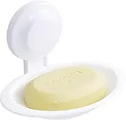 JOMOLA Soap Dish Suction Cup Soap Holder for Shower Vacuum Soap Case Bathroom NO-Drilling Strong Soap Tray Suction Bar Soap Sponge Holder for Kitchen Sink Box Soap Saver Wall Mounted Plastic White