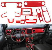 8in Screen Red Center Console Decor Dash Trim Cover Kit For Wrangler JL JT 2018+ (for: Jeep)