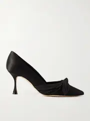 [Manolo Blahnik] Manolo Blahnik - Terka 70 Bow-embellished Poplin-trimmed Satin Pumps - Black - IT40 IT 40 Black