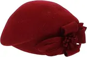 [LIFKOME] Flower Wool Beret Hat Merino Wool Beanie Stylish Stewardess Hat Soft Beanie Fashionable Beret Claret