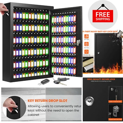 150 Key Storage Cabinet Lock Box Safe Organizer Wall Mount Large Car Lot Holder