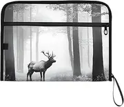 YMXFXP Expandable Filing Folder Deer Black White Forest, 13-Pocket Funny Cute Design with Sticky Labels, A4 Letter Size Document Organizer for Office, School, Boys, Girls