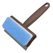 Shower Squeegee Cleaning Tool with 2 in 1 Rubber & Sponge Head Brown Handle