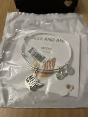 Alex And Ani Shiny Silver Meow Cat Charm Bangle Expandable Bracelet Gift Box