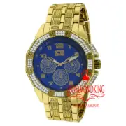 Mens Blue Dial Face Gold Tone Joe Rodeo Solid Steel Back Metal Band Watch 46mm