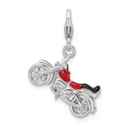 Sterling Silver Amore La Vita Rhodium-Plated Polished 3-D Enameled Motorcycle Charm With Fancy Lobster Clasp