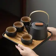 Black Pottery Teapot Tea Set One Pot Four Cups with Bag Kungfu Travel Teaware
