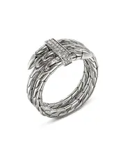 John Hardy Sterling Silver Spear Diamond Coil Ring