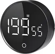 QUMOX F5 Digital Timer Countdown & Stopwatch with Adjustable Volume, Magnetic Base, Rotating Knob, AAA Battery Powered – Perfect for Cooking, Study, and Work – Black