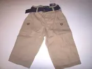 NEW Polo Ralph Lauren 9M light khaki chino cargo pants with navy blue belt 9 mo