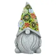 Solar Garden Statuess Figurine with Succulent and LED Lights - Garden Gnome