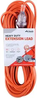 SAS Electrical 240V 10Amp Heavy Duty Extension Lead, Orange, 20 Meter Length