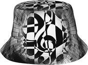 [SAAKE] Musical Theme Music Clefs Print Unisex Bucket Hat Twill Fabric Sun Protection Stylish for All Seasons Bucket Hats Black, Black, One Size