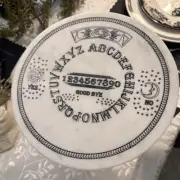 White Marble Round Ouija Board Cake Stand W/ Tags