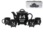 Witches Brew Tea Set with Teapot and Mugs, Cauldron Mystical Style in Gift Box