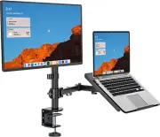 Laptop and Monitor Mount Stand, Single Monitor Desk Mount with Tray for 1 Laptop
