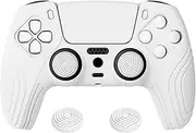 eXtremeRate PlayVitalSamurai Edition White Anti-Slip Controller Grip Silicone Skin for ps5, Ergonomic Soft Rubber Protective Case for ps5 Controller with White Thumb Stick Caps
