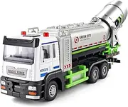 Die-cast Alloy 1:32 City Dust Removal Cleaning Car Spray Truck Car Model Pull Back Sound Light Simulation Vehicle Model Miniature Vehicle(Silver)