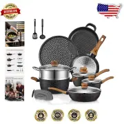 15-Piece Nonstick Induction Cookware Set with Lids - Ideal for Healthy Cooking
