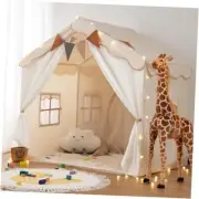 Kids Tent, Kids Playhouse 2 in 1 with Padded Mat and Lights, Large Play White