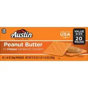 Austin Peanut Butter on Cheese Sandwich Crackers, Single Serve Snack 20 Count