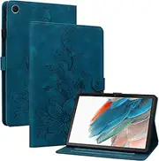 Case for Samsung Galaxy Tab A8 2021 SM-X200/X205 10.5 Inch, Multi-Angle Viewing Faux Leather Protective Case with Card Slots Cover Lily Pattern Case for Galaxy Tab A8, Blue