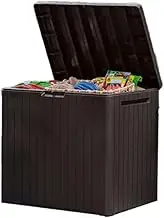 Keter City 30 Gallon Resin Deck Box for Patio Furniture, Pool Accessories, and Storage for Outdoor Toys, Brown