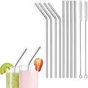 10PCS Stainless Steel Straws Bent Long Reusable Washable Metal Drinking Straw