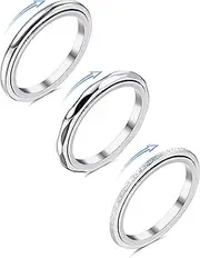 [Adramata] Set of 3 Anxiety Ring Femme Stainless Steel Rings Set Anxiety Ring Cool Band Rings Anxiety Rings Silver Rings for Women Anti Stress Ring Spinner Ring Fidget Ring for Anti-Stress