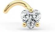 [Lavari Jewelers] 20 Gauge Curved Nose Stud for Women for Men - 14k Yellow Gold Heart Shaped Cubic Zirconia Nose Ring - Unisex Hypoallergenic Nostril Piercing Jewelry - 20G Body Piercing