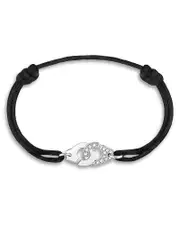 Dinh Van 18K White Gold Menottes Diamond Black Cord Slider Bracelet