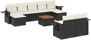 vidaxl Garden Sofa Set with Cushions - 10 Piece Black Poly Rattan Modular Patio Furniture for Outdoor/Garden/Deck with Foldable Side Table & Washable Cushion Covers