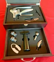 NEW PROFESSIONAL 9 Pc BARTENDERS TOOL SET IN WOOD STORAGE CASE Openers Pourers