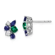 14k White Gold 1/5 Ct. Lab Grown Diamond VS/SI+ G+ and Created Emerald Post Earrings