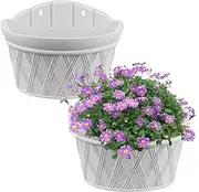 2Pcs Self Watering Hanging Planter - Woven Texture PP Resin Pots with Drainage Hole & Stopper for Balcony, Garden, Yard