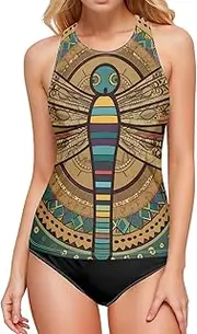 [AIXIWAWA] Women's Tankini Tops-Aztec Dragonfly, Swimsuit Top for Beach Pool Vacation S