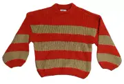 ONLY Womens Pullover Knit Sweater Cropped Loose Baggy Orange Brown Stripe Small