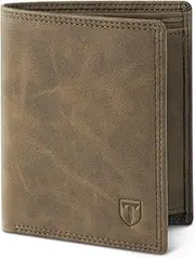 [TENBST] Men's Wallet with RFID Protection, Wallet with Coin Compartment, 15 Compartments, Real Leather in Portrait Format, Wallet for Men, Brown, Brown, 12.5 * 10 * 3, Classic