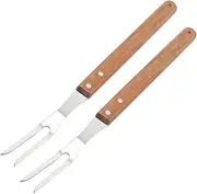Wood Handle Stainless Steel Meat Forks BBQ Skewers for Outdoor Grilling Easy to Clean Reusable