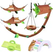 LZYMSZ 7PCS Hamster Hanging Warm Bed, Rat House With Forest Pattern, Small Animals Cage Nest Accessories, Hammock Tunnel Swing Set for Parrot Ferret Squirrel Playing