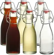 Mini Clip Top Bottles 150ml Set of 6 Glass Airtight Preserve Bottles With Swing Top Flip Top 150ml Clear Glass Bottles For Oil, Vinegar, Condiments, Water, Juice, Beverages With Tight Stopper