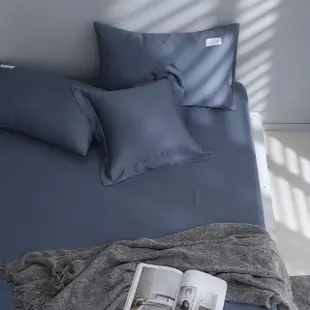 【GOLDEN-TIME】300織紗100%純淨天絲三件式床包組-霾霧藍(雙人)