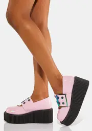 [Demonia] Pink Holographic Creeper-230 Platform Mary Janes