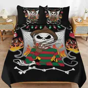 a1365 The Nightmare Before Christmas Duvet Cover Set, 3 Piece Bedding Set 86x70" Double Sided Printing Decorative Comforter Cover Set (1 Duvet Cover +