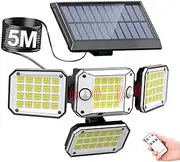 Anyuainiya Solar Outdoor Lights with 2 Sensors, 296 LEDs 300° Wide Angle Solar Spot Lights with 5M Extension Cable, 4 Adjustable Head, 3 Modes IP65 Waterproof Outdoor Lights Detachable Flood Lights