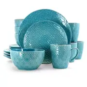 Elama Dinnerware Set 16-Pcs Stoneware Dishwasher Safe Aqua Blue (Service for 4)