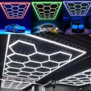 LED Garage Hexagon Light 14 Grid System Hexagonal Garage Light for Workshop Gym