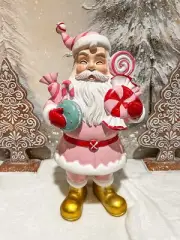 Peppermint Square Red Pink Retro Santa Clause Candy Christmas Decor 12.5” *READ