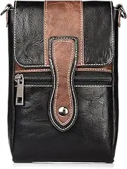 Leather Mobile Phone Crossbody Shoulder Holster, Men Waterproof Cell Phone Waist Pack with Belt Loop, SmarstPhone Bag with Card Bag Leather Cell Phone Wallet Shoulder Pouch Bag Phone Belt Clip Holder